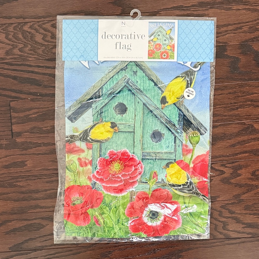 Nicole Decorative Flag with Blue and Green Birdhouse
